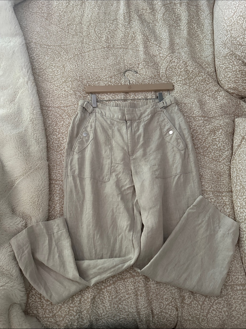 Athleta Light Beige Wide-Leg Linen-Pants